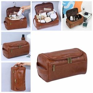 Cosmetic Bags PU Leather Toiletries Organizer With Hanging Hook Large Capacity Handbag Portable Waterproof Storage Bag Bathroom