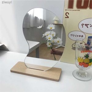 2PCS Mirrors Ins Acrylic Makeup Mirror Irregular Desktop Decorative Mirror Girls Cosmetic Mirrors with Wooden Bedroom Living Room Decoration