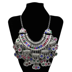 Necklaces Gypsy Turkish Tribal Colorful Rhinestone Coins Necklace Earrings for Women Boho Pakistan Afghan Dress Clothes India Jewelry Sets