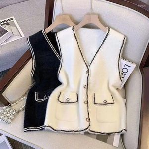 Women's Vests Xiaoxiangfeng Vest Knitted Coat 2024 V-neck Tank Top Mink Fleece Spring And Autumn Outwear