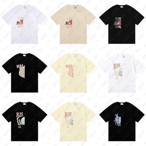 Erkek Tasarımcı T Shirt Moda Rhude Shirt Yaz T-Shirt High Street Grafik Tee Klasik Desen Baskı Gevşek Gündelik Yuvarlak Boyun Kısa Kollu Pamuk Tshirt