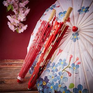 Paraplyer 1 st ilk tyg kvinnor paraply japanska körsbärsblommor forntida dans paraply dekorativt paraply kinesiskt oljepapper paraply