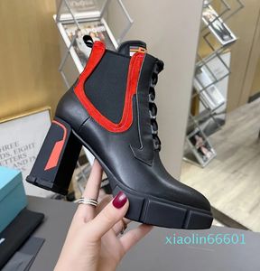 2024 Black Red Patent Lug Sole Platform Booties Leather Ankle Boots Original