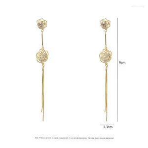 Studörhängen S925 Silver Needle East Gate Fashion Super Fairy Tassel Female Face Thin Temperament Rose