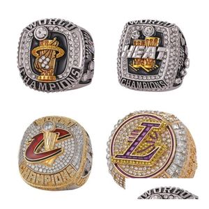 Solitaire Ring 4Pcs James Basketball Team Champions Championship Ring Set With Wooden Box Souvenir Men Women Boy Fan Brithday Gift 20 Dhmaj