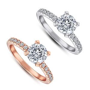 Designer för kvinnor japanska och koreanska förenklade 925 silver 1,2ct ring rosguld åtta hjärtan åtta pilar zirkon fyra klo diamantring kvinnors ring