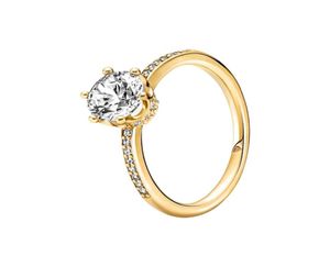 Sparkling Crown Solitaire Ring Yellow Gold plated with Original Box for Sterling Silver Women Girls Wedding CZ diamond Rings Set Factory wholesale8189454