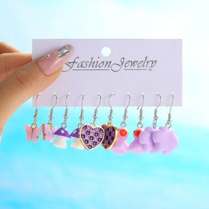 New Children's Earring Women's Cartoon Resin Drip Oil and Earrings 5-piece Set Combination