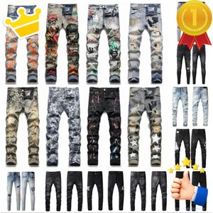 Purple Designers Mens High Street Slim Jeans For Mens Embroidery Pants Womens Oversize Ripped Patch Hole Denim Straight Fashion Streetwear wear jeans 2024