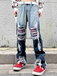 Men's Jeans Street Destruction Brushed Niche Hip Hop Embroidery Loose Jeans Men and Women New Y2k Fashion Punk Heavy Industry Washed Trouserephemeralew