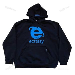 Men's Hoodies Sweatshirts Hooded Sweatshirt Streetwear Blue Retro Street Letter Print Fashion Casual Long Sleeves Warm Loose Oversized Topsyolq