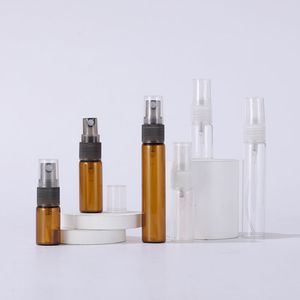 Atacado 3ml 5ml 10ml pequeno frasco de spray de vidro vazio transparente recipiente de perfume cosmético com bico atomizador de névoa para amostra e viagem