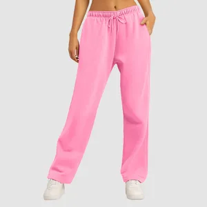 Women's Pants Women Sweatpants High Waist Wide Leg Fleece Lined Straight Bottom All-Math Plain Fitness Basic Joggers