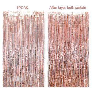 1*2m Rose Gold Foil Tinsel Fringe Curtain Wedding Party Backdrop Decoration Födelsedagsgardin Fotobås Väggdekor 240119