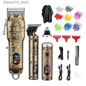 Electric Shavers Amuliss 2024 3 I 1 Professional Barber Hair Clipper Set laddningsbar elektrisk finish Skärmaskin Skägg Trimmer Shaver Set Q240119