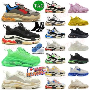 Tripler Mens Casual Treinadores Marca de Luxo Paris 17FW Sneakers OG Original Designer Neon Verde Branco Azul Amarelo Clear Sole Triple S 3-Layer Outsole Womens Mocassins