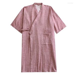 Ethnic Clothing Japanese Cotton Gauze Couples Men Women With The Same Kimono Robe Sleep Skirt Spring And Autumn Loose Lace-up Yukata Sweat