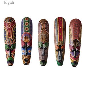 Arts and Crafts Wooden Mask Wall Hanging Solid Wood Carving Painted Facebook Wall Decor Bar Home Decorations African Totem Mask Crafts YQ240119