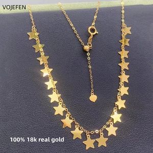 Vojefen 18K Star Pendants Halsband smycken Original AU750 Pure Gold Links Choker Shiny Luxury Jewelery Wholesale Holiday Gifts 240119