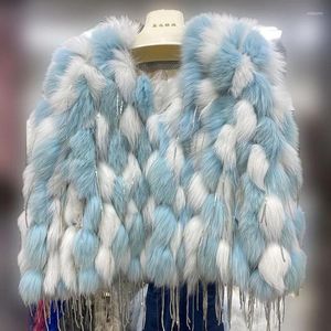 여자 모피 겨울 줄무늬 바느질 정품 밍크 비즈 티셀 재킷 스팽글 푹신한 코트 가디건 털이 탑