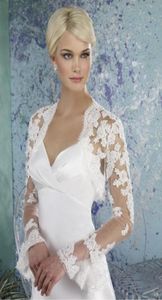 Günstige s Weiß Elfenbein Langarm Spitze Hochzeitsjacken Braut Bolero Hochzeitsaccessoires Romantische Flare Ärmel Hochzeit Bo4745912