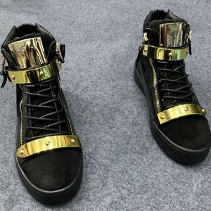 Nowe buty męskie skórzane skórzane powierzchniowe metalowe klamra moda wysoko top buty męskie buty deski męskie