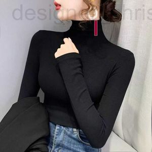 Designer kvinnors stickor Tees Womens High Neck Turtleneck Woman Sweater Blue Shirts Topps Lady Slim Jumpers S-3XL JH7I