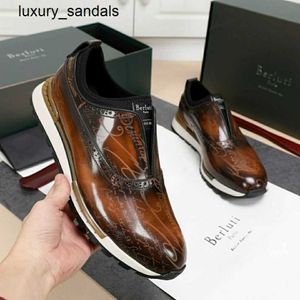 Berluti Mens Leather Shoes Dress Shoe Berlut New Mens Laser Pattern Mandarin Duck Casual Sports Patina Ancient Dyed Footwear Rj