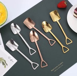 Coffee Spoon Cutlery Set 304 Stainless Steel Retro Iron Shovel Ice Cream Scoop Creative Spoons tea-spoon Fashion Tableware 526QH