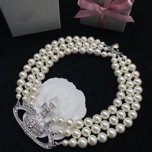 Saturn Designer Women Pearl Naszyjnik Viviane Choker Łańcuch wisienia Crystal Gold Naszyjnik biżuteria Westwood Akcesoria 512