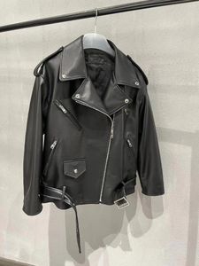 女性用革2024ジェヌインシープスキンの衣類ルーズバージョンカジュアルバイクウェア汎用性のあるコート女性
