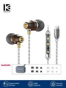 Earphones KBEAR KW1 Wooden Single DD InEar Hifi 3.5mm Wired Headphones Linhtning Earphones for iphone Type C Earbuds Microphone Monitor