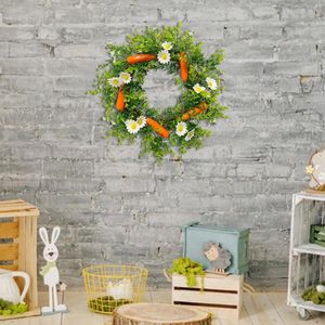 Fiori decorativi Corona di foglie di carota pasquale Porta d'ingresso appesa foglie di eucalipto artificiale per decorazioni di nozze per interni ed esterni per feste
