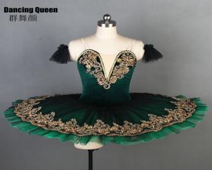 11 Größen Deep Green Velvet Mieder professionelles Ballett-Tutu für Frauen Mädchen Pfannkuchenteller-Tutu für Ballerina Kinder Erwachsene BLL0901282322