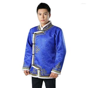 Ethnic Clothing Winter Men's Long Sleeve Jacket Traditional Chinese Tang Suit Embroidered National Coat Mandarin Collar Asian Style