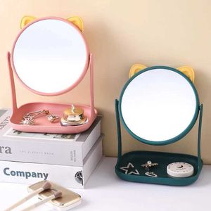 2 PCS Espelhos Espelho de maquiagem bonito com armazenamento Espelho de vaidade de mesa 360 giratório redondo espelho cosmético com bandeja para mulheres presentes de Natal