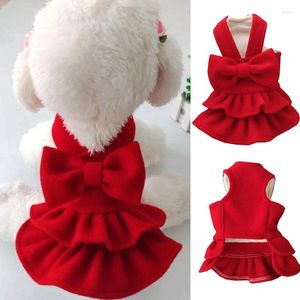 Cão vestuário filhote de cachorro saia vermelha bonito doce vestido de natal pet peludo ano quente lã arco roupas suprimentos