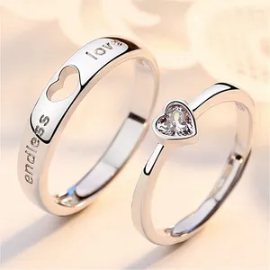 Cluster Rings 2PCS/SET Romantic Endless Love Hollow Open For Women Men Electrocardiogram Zircon Couple Ring Engagement Jewelry Gifts