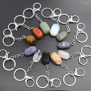 Keychains Fashion Irregular Keychain Natural Good Quality Stone Opal Crystal Stainless Steel Carnelian Jewelry Ornament Gift Custom 1Pcs