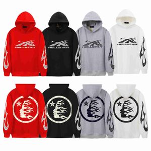 Erkek Hoodies Sweatshirts Amerikan High Street moda markası cehennem retro çamur boyalı alev tek boynuzlu at kolu aynı erkek ve kadın polar hoodie