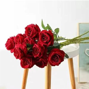 Decorative Flowers Rose Artificial Flower Realistic Roses Bouquet Long Stem Single Fake Floral for Home Office Parties and Wedding BJ