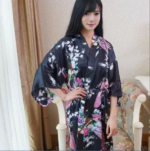 卸売新しい女性日本の着物ローブ高品質のシルクロングナイトガウンファッションプリントルーズ快適な女性パジャマ