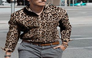 Inderun Men Dress Shirt Leopard Print High Street długie rękawy Przystojny stojak z kołnierzem Camisa Chic Business Male Brand koszule Y2004086522192