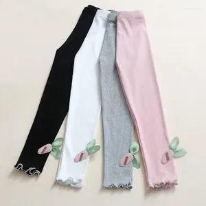 Trousers Girls' High Waisted Leggings 2024 Spring Summer Elastic Slim Korean Cute Girl Baby Simple Basic Patch Home Daily Nine Pants