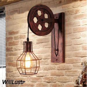 Wall Lamps Industrial Pulley Lamp Creative Lifting Metal Sconce Loft Staircase Cafe Corridor Store Bar Bedside Retro Iron Lighting