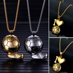 Soccer Necklaces Ball Enamel Jewelry 14k Yellow Gold Fitness Football Sport Pendant Chain For Men Women Joyas