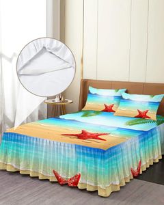 Bed Skirt Summer Ocean Beach Starfish Green Plants Fitted Bedspread With Pillowcases Mattress Cover Bedding Set Sheet