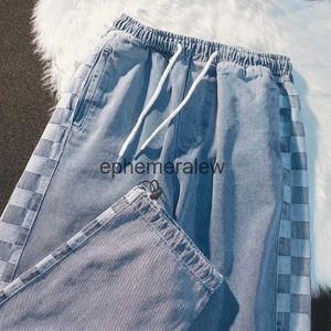 Women's Jeans Stitching Plaid Jeans Mens And Womens 2022 Autumn Winter Trend Ins Loose Drawstring Bundle Feet Overalls Sports Pants Trousersephemeralew