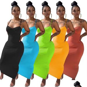 Basic & Casual Dresses New Designer Y Sleeveless Dresses Summer Women Spaghetti Straps Long Dress Skinny Solid Pencil Fashion Holiday Dh6Al