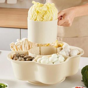 Plates Vegetable Plate Pot Side Dish 6-compartment Rotating Washing Basket For Fruit Vegetables Detachable